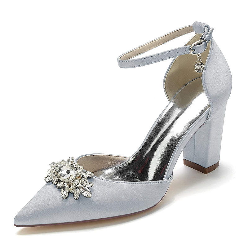 Bridal Shoes for Women with Sparkling Rhinestone Buckle and Chunky Heel