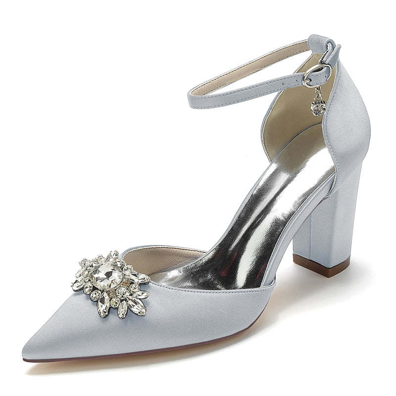 Bridal Shoes for Women with Sparkling Rhinestone Buckle and Chunky Heel
