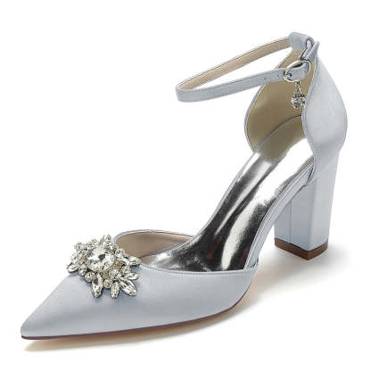 Bridal Shoes for Women with Sparkling Rhinestone Buckle and Chunky Heel