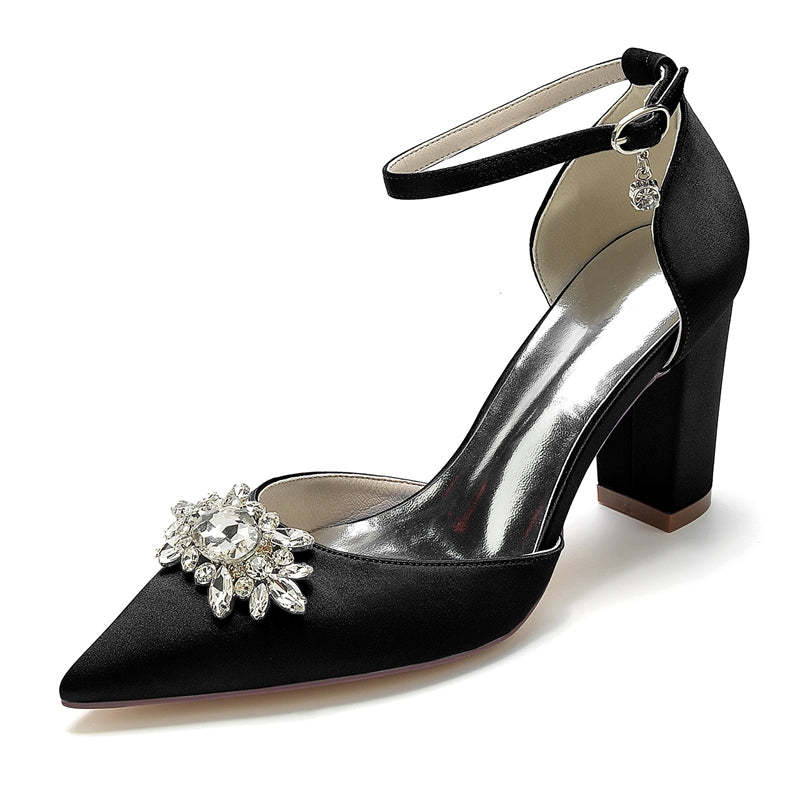 Bridal Shoes for Women with Sparkling Rhinestone Buckle and Chunky Heel