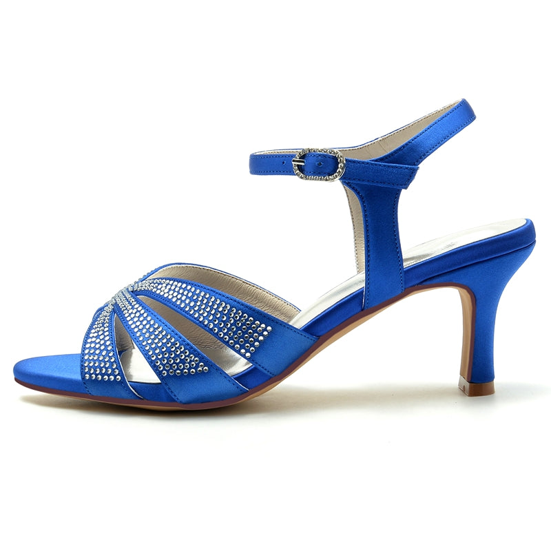 Bridal Shoes for Women with Rhinestone Straps and Buckle Mid Heel Open Toe
