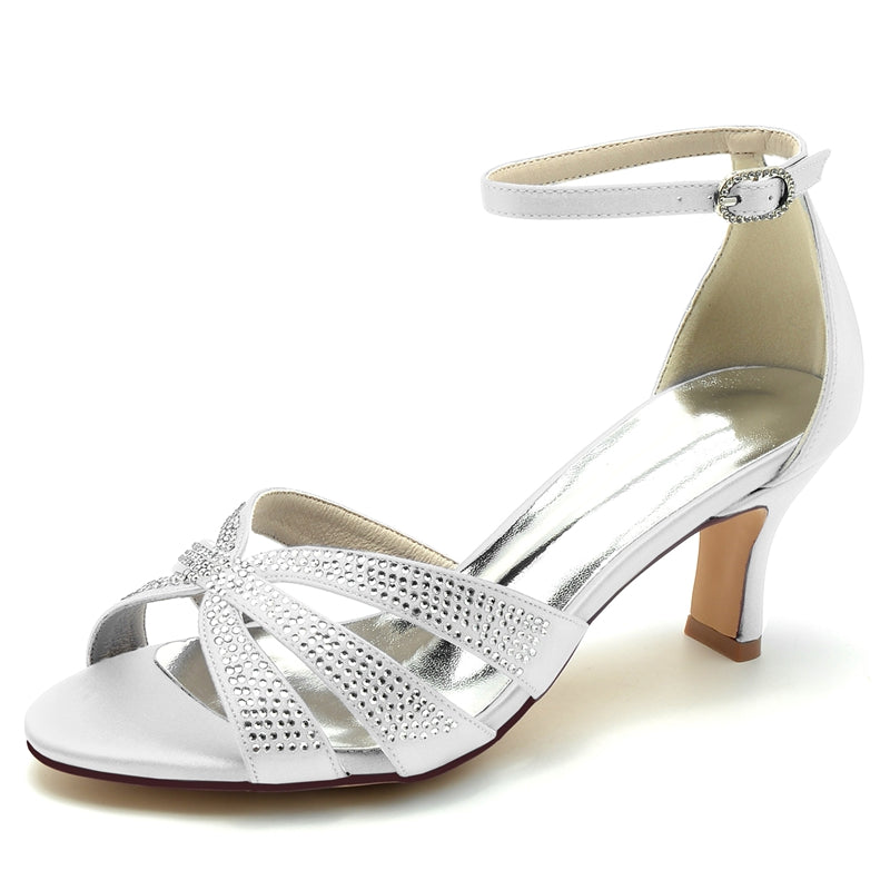 Bridal Shoes for Women with Rhinestone Straps Open Toe and Enclosed Heel