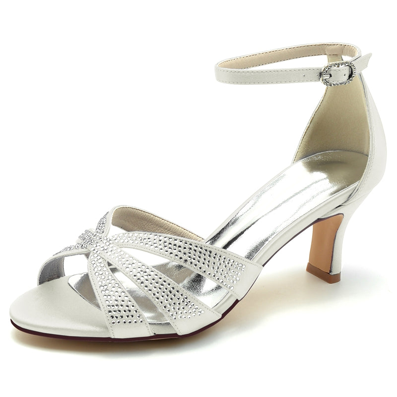 Bridal Shoes for Women with Rhinestone Straps Open Toe and Enclosed Heel