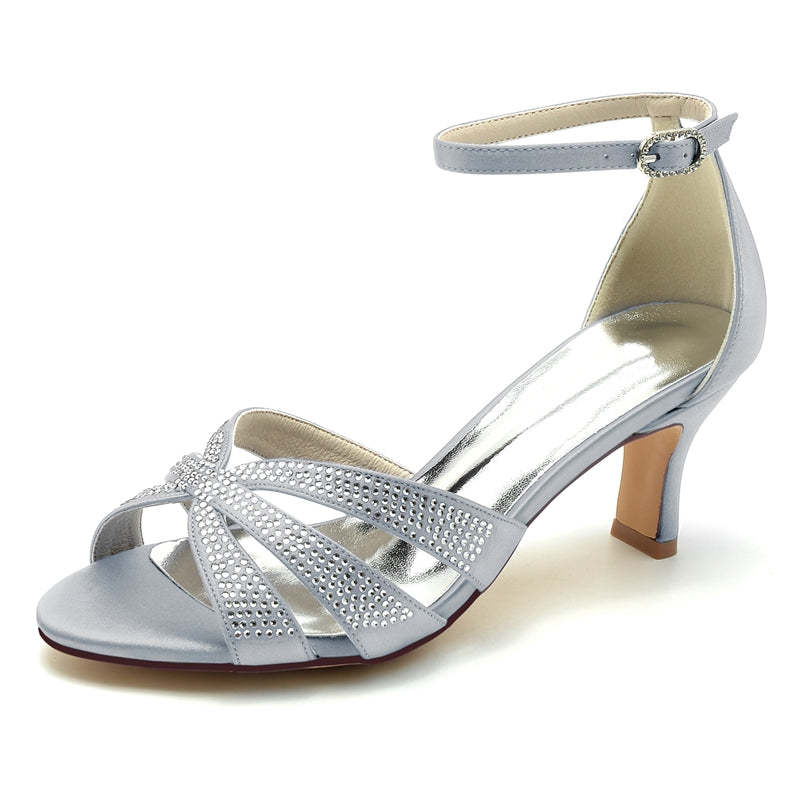 Bridal Shoes for Women with Rhinestone Straps Open Toe and Enclosed Heel