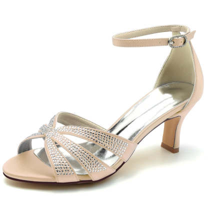 Bridal Shoes for Women with Rhinestone Straps Open Toe and Enclosed Heel