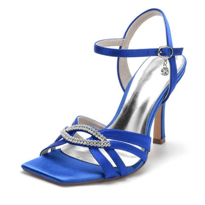 Bridal High Heel Wedding Shoes for Women with Oval Rhinestones and Opened Toe