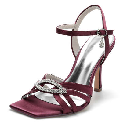 Bridal High Heel Wedding Shoes for Women with Oval Rhinestones and Opened Toe