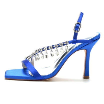 Bridal Shoes for Women with Rhinestone Straps Square Toe and Stiletto Heel