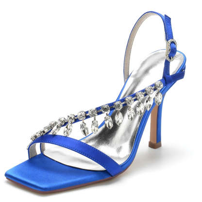Bridal Shoes for Women with Rhinestone Straps Square Toe and Stiletto Heel