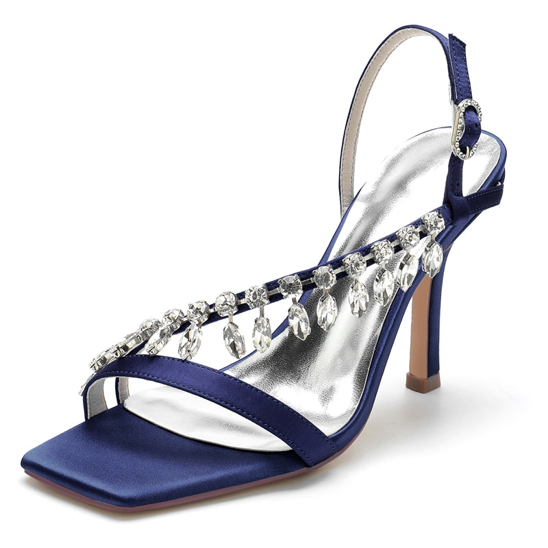 Bridal Shoes for Women with Rhinestone Straps Square Toe and Stiletto Heel