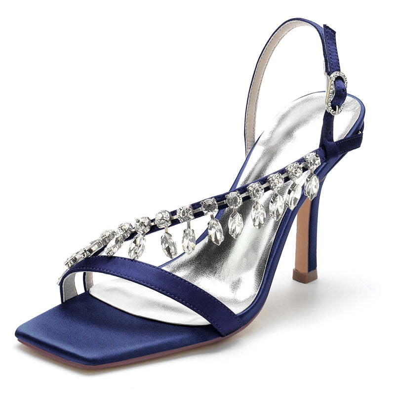 Bridal Shoes for Women with Rhinestone Straps Square Toe and Stiletto Heel