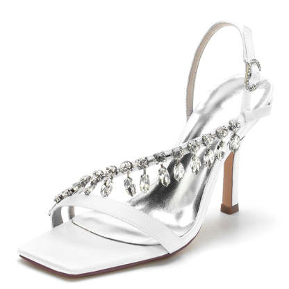 Bridal Shoes for Women with Rhinestone Straps Square Toe and Stiletto Heel