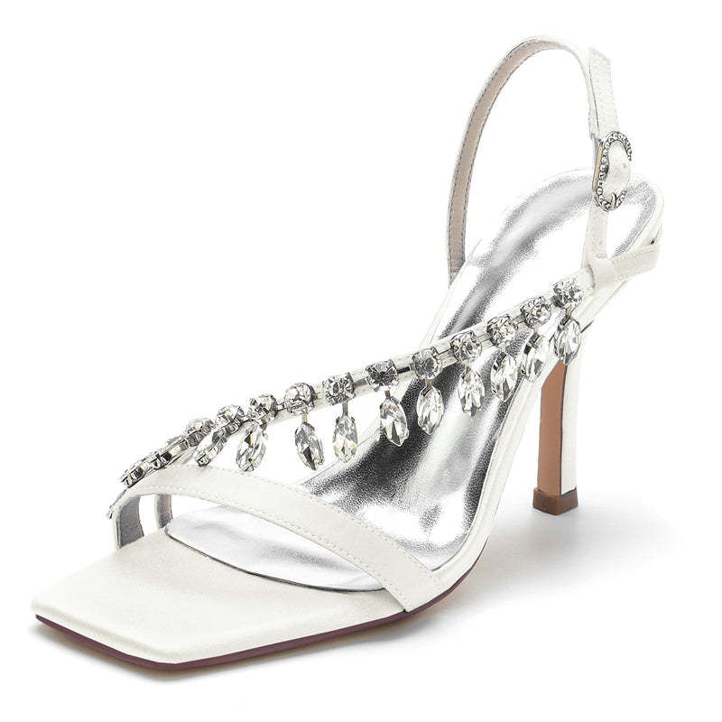 Bridal Shoes for Women with Rhinestone Straps Square Toe and Stiletto Heel