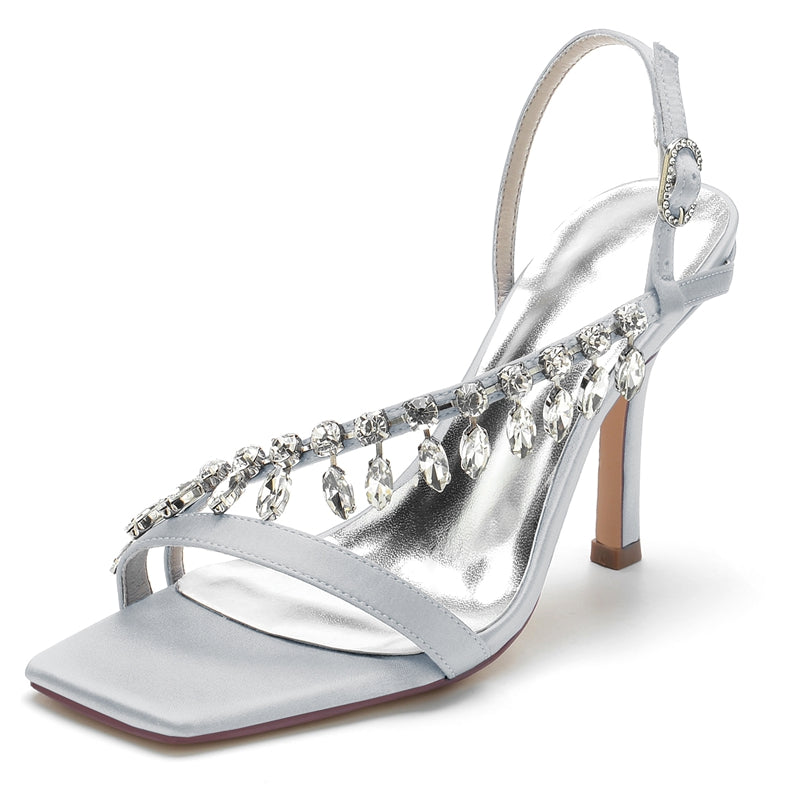 Bridal Shoes for Women with Rhinestone Straps Square Toe and Stiletto Heel