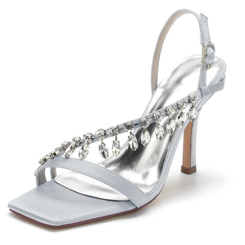 Bridal Shoes for Women with Rhinestone Straps Square Toe and Stiletto Heel