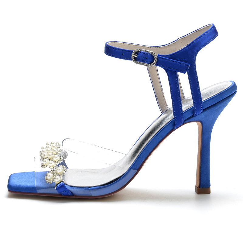 Bridal High Heel Wedding Shoes for Women with Transparent Straps and Delicate Pearl