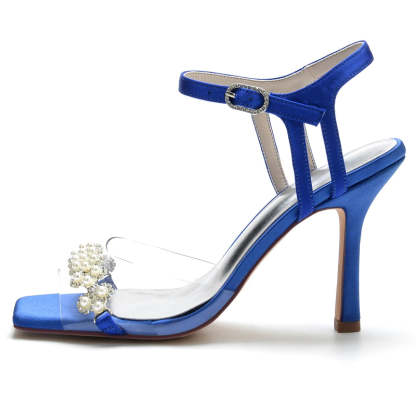 Bridal High Heel Wedding Shoes for Women with Transparent Straps and Delicate Pearl