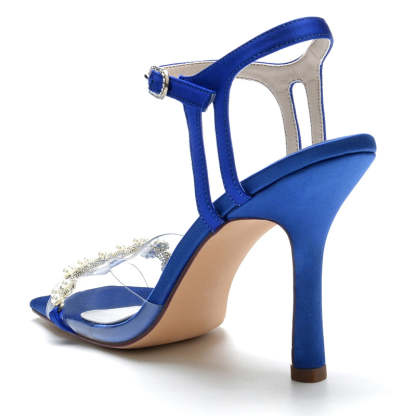 Bridal High Heel Wedding Shoes for Women with Transparent Straps and Delicate Pearl