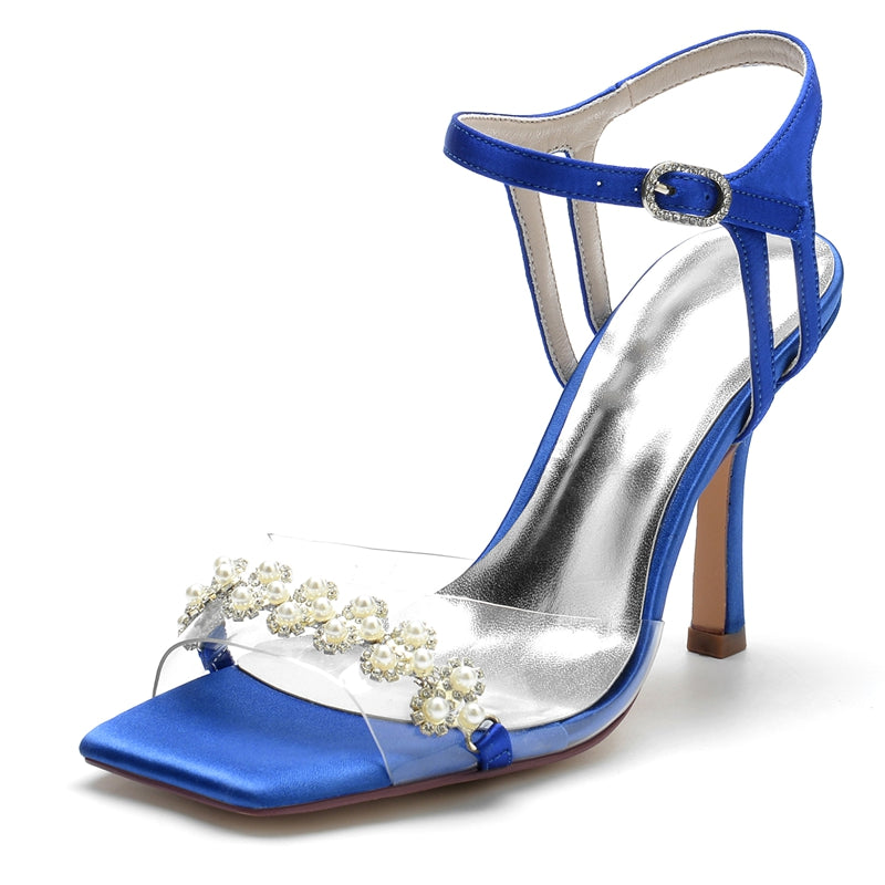 Bridal High Heel Wedding Shoes for Women with Transparent Straps and Delicate Pearl