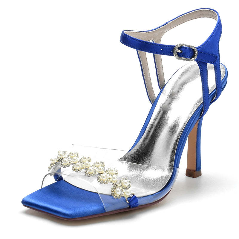 Bridal High Heel Wedding Shoes for Women with Transparent Straps and Delicate Pearl