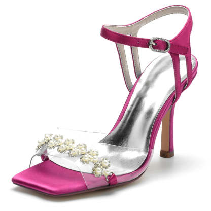 Bridal High Heel Wedding Shoes for Women with Transparent Straps and Delicate Pearl