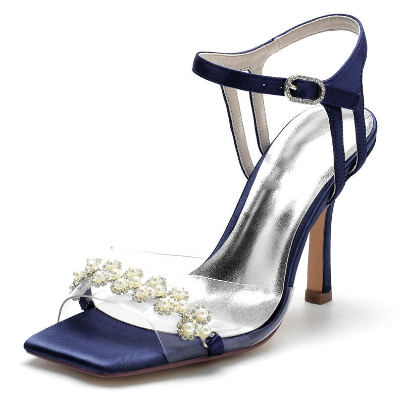 Bridal High Heel Wedding Shoes for Women with Transparent Straps and Delicate Pearl