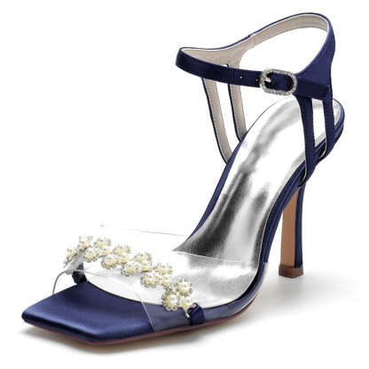 Bridal High Heel Wedding Shoes for Women with Transparent Straps and Delicate Pearl