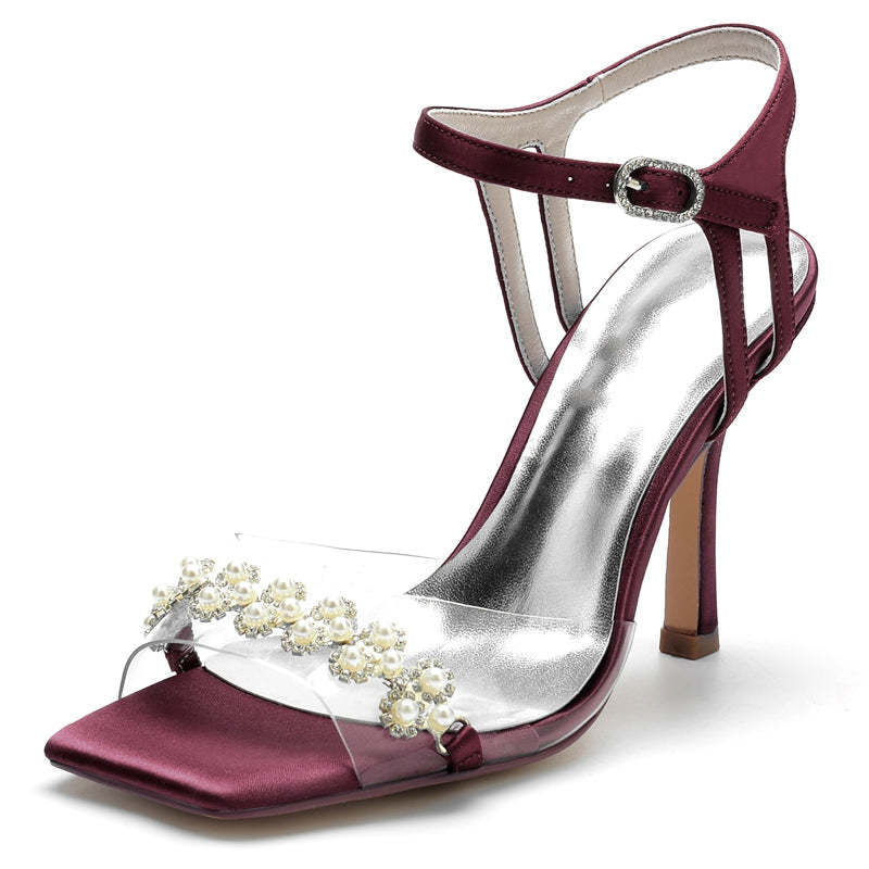 Bridal High Heel Wedding Shoes for Women with Transparent Straps and Delicate Pearl