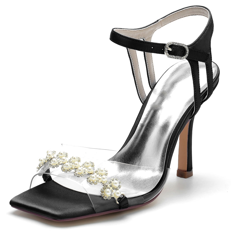 Bridal High Heel Wedding Shoes for Women with Transparent Straps and Delicate Pearl