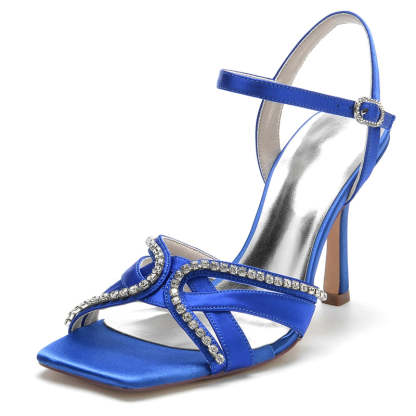 Vintage Bridal Shoes for Women with Stiletto Heel Square Toe and Rhinestone Buckle