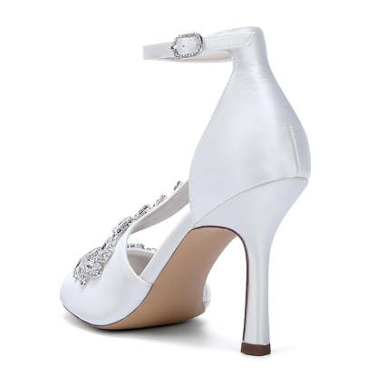 Bridal Shoes for Women with Peep Toe High Heel and Crystal-Adorned Ankle Strap