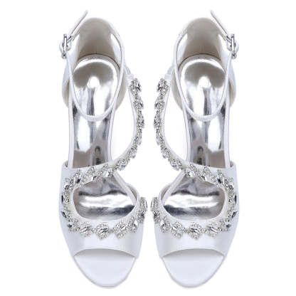 Bridal Shoes for Women with Peep Toe High Heel and Crystal-Adorned Ankle Strap