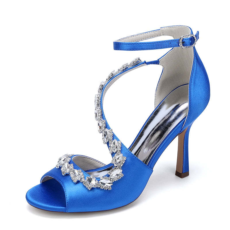 Bridal Shoes for Women with Peep Toe High Heel and Crystal-Adorned Ankle Strap