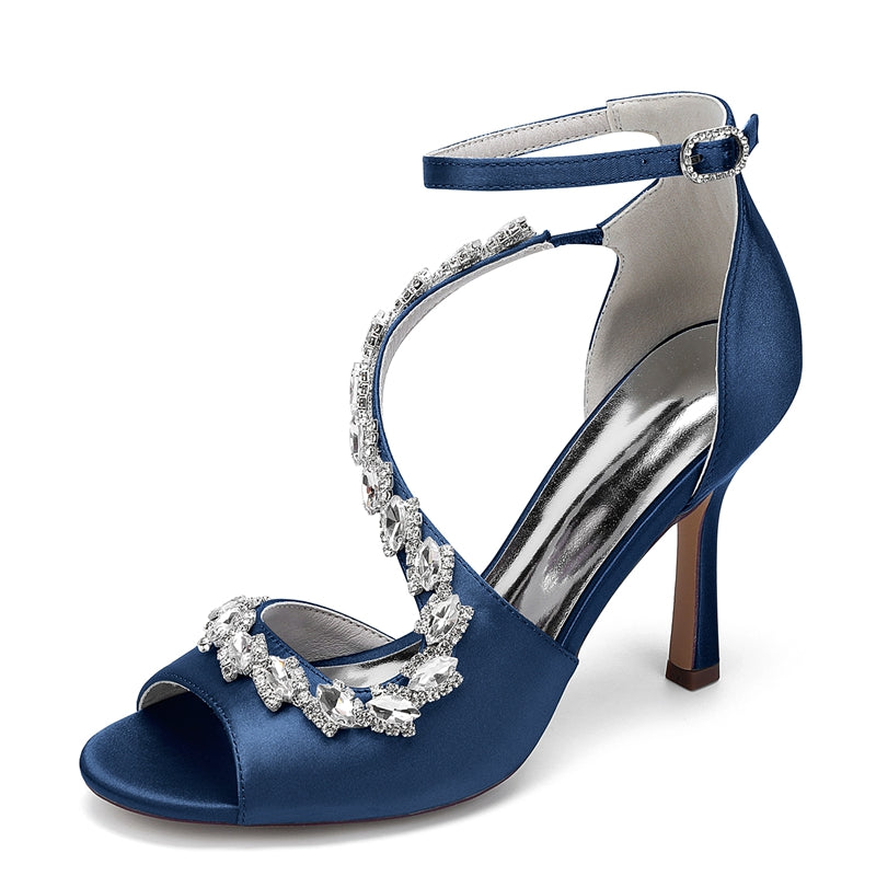 Bridal Shoes for Women with Peep Toe High Heel and Crystal-Adorned Ankle Strap