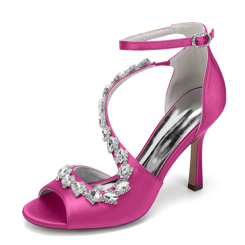 Bridal Shoes for Women with Peep Toe High Heel and Crystal-Adorned Ankle Strap