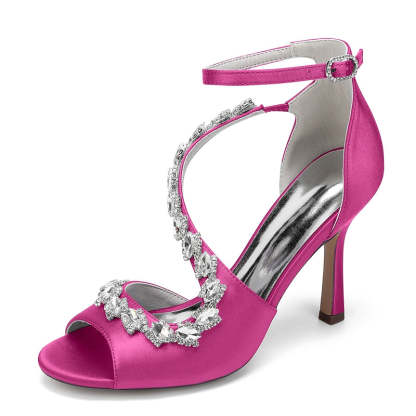 Bridal Shoes for Women with Peep Toe High Heel and Crystal-Adorned Ankle Strap