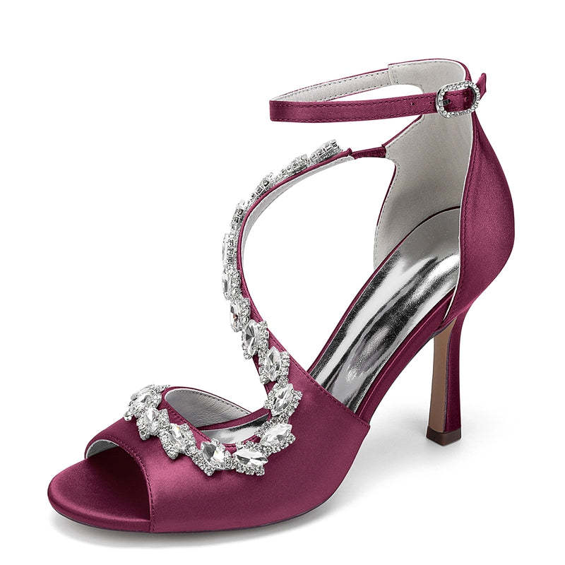 Bridal Shoes for Women with Peep Toe High Heel and Crystal-Adorned Ankle Strap