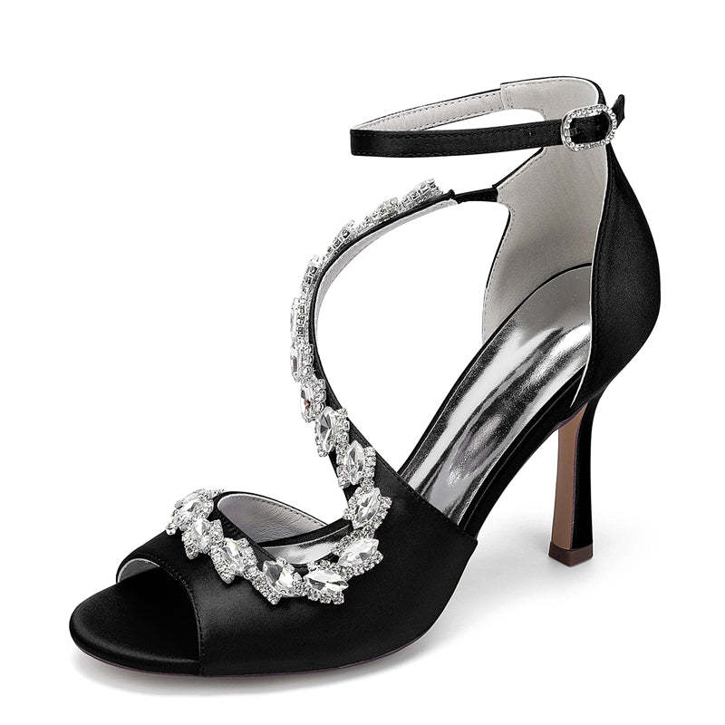 Bridal Shoes for Women with Peep Toe High Heel and Crystal-Adorned Ankle Strap