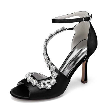 Bridal Shoes for Women with Peep Toe High Heel and Crystal-Adorned Ankle Strap