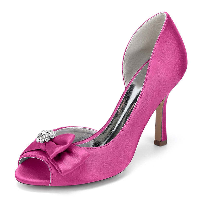 Bridal Stiletto Heel Shoes for Women with Rhinestones and Open Toe Bow