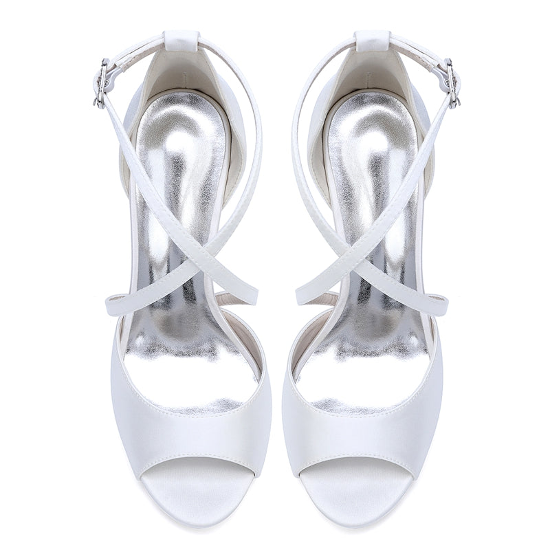 Bridal Shoes for Women with Peep Toe and Crossed Straps High Heels
