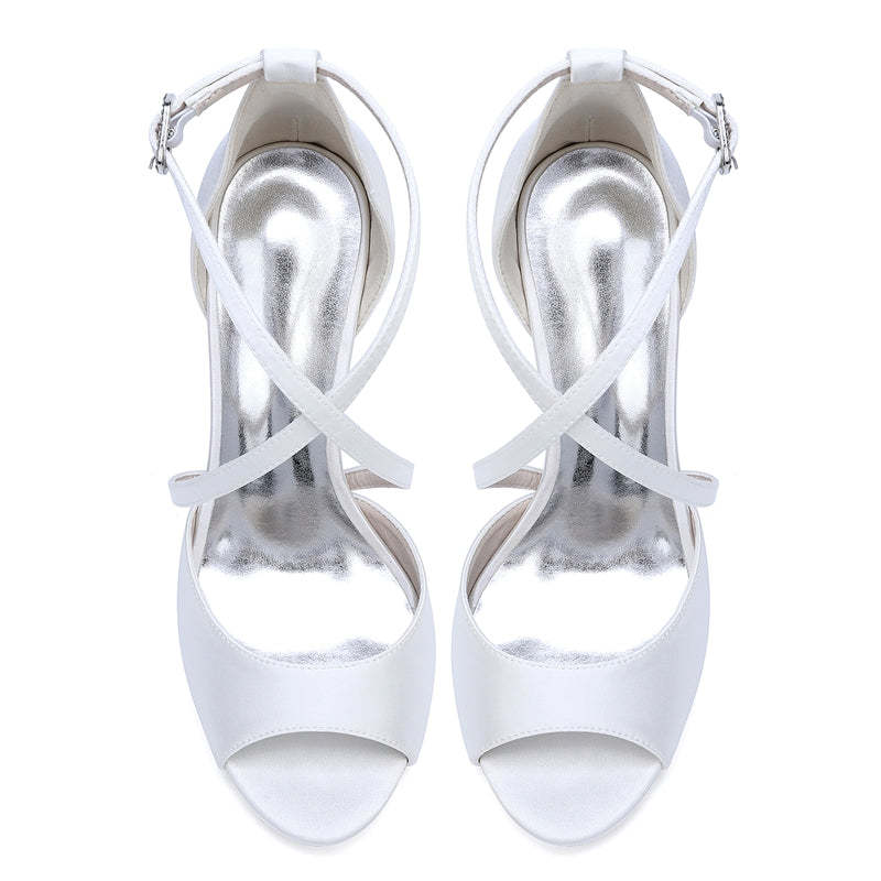 Bridal Shoes for Women with Peep Toe and Crossed Straps High Heels
