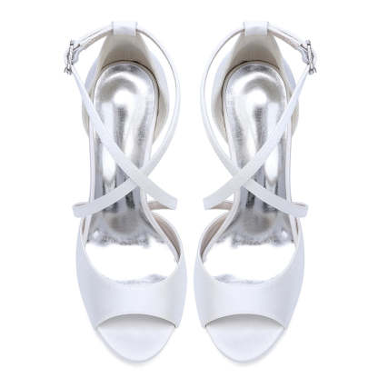 Bridal Shoes for Women with Peep Toe and Crossed Straps High Heels