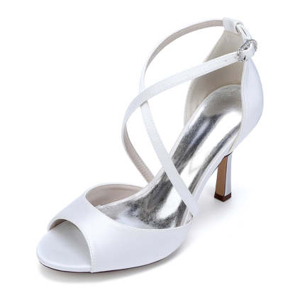 Bridal Shoes for Women with Peep Toe and Crossed Straps High Heels