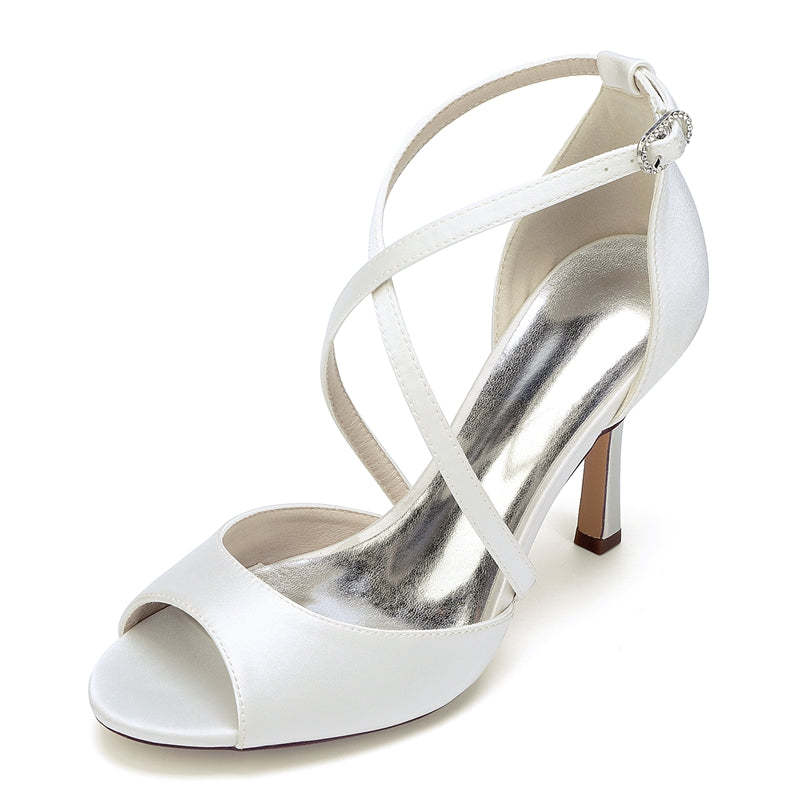 Bridal Shoes for Women with Peep Toe and Crossed Straps High Heels