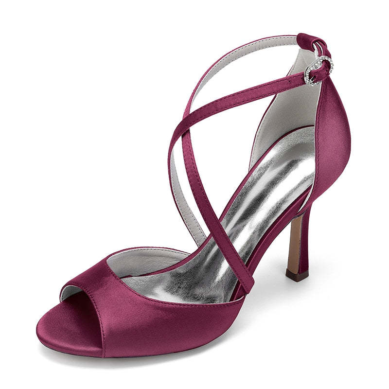 Bridal Shoes for Women with Peep Toe and Crossed Straps High Heels