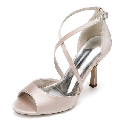 Bridal Shoes for Women with Peep Toe and Crossed Straps High Heels