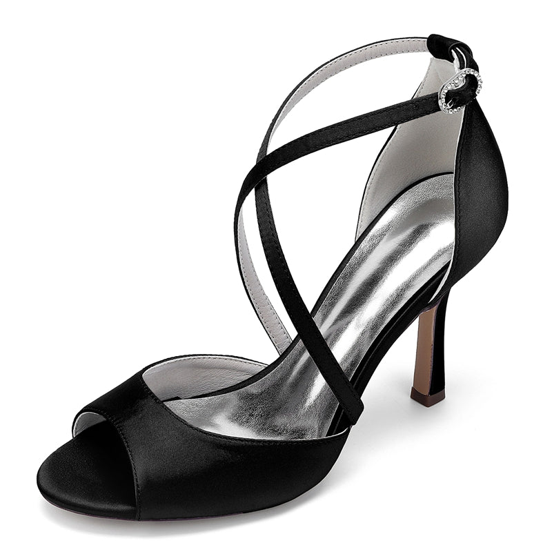 Bridal Shoes for Women with Peep Toe and Crossed Straps High Heels