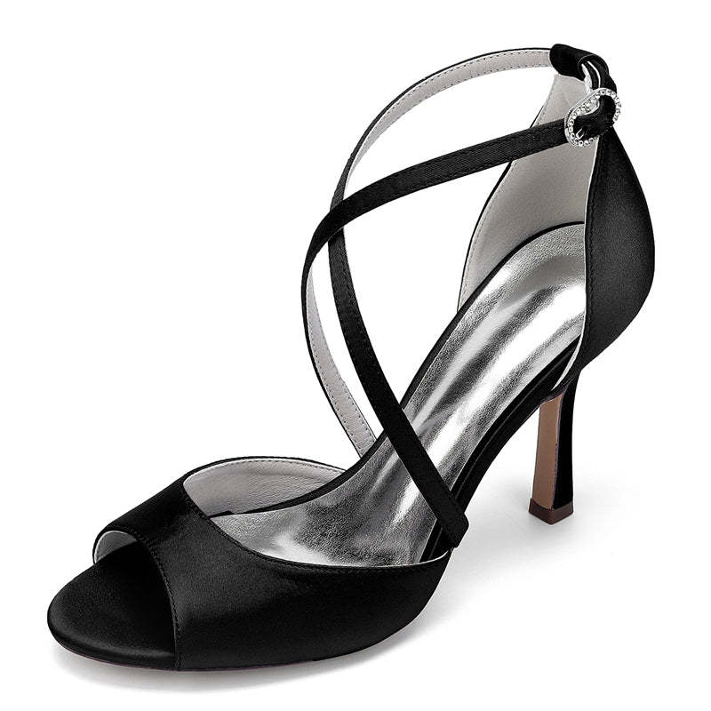 Bridal Shoes for Women with Peep Toe and Crossed Straps High Heels