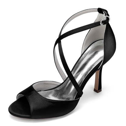 Bridal Shoes for Women with Peep Toe and Crossed Straps High Heels